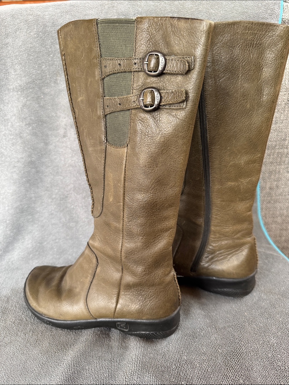 Keen Women's Size 8 Green/Brown Knee-High Leather Boots with Buckle Detail - Picture 4 of 9